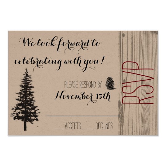 Rustic Pine Wedding RSVP Card
