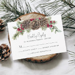 Rustic Pine Winter Berries Christmas Wedding RSVP Card<br><div class="desc">This elegant winter-themed wedding RSVP card features rustic watercolor evergreen branches and pine cones, accented with red holly berries. On the back is a burgundy watercolor texture. Find the rest of the wedding invitation suite and more matching products in the collection, or message me through Zazzle Chat if you need...</div>