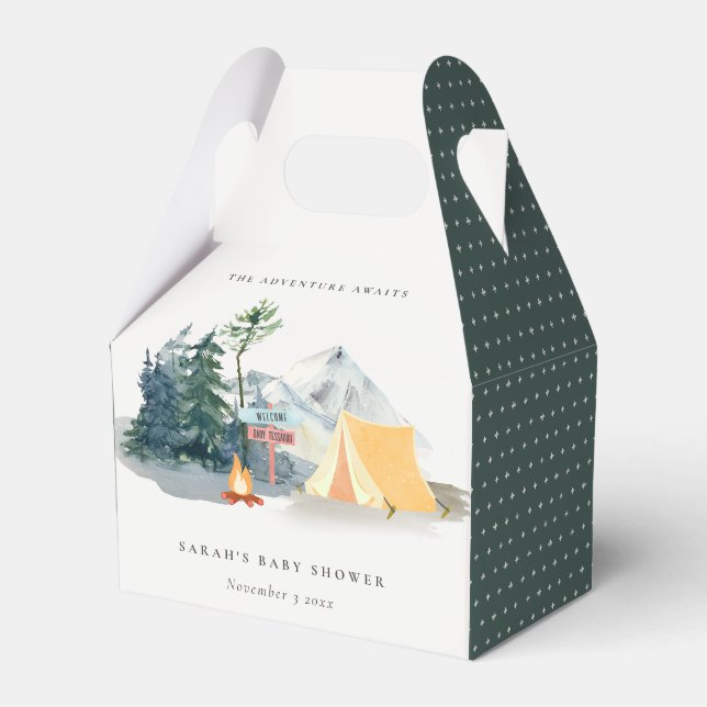 Rustic Pine Woods Camping Mountain Baby Shower Favor Box (Front Side)
