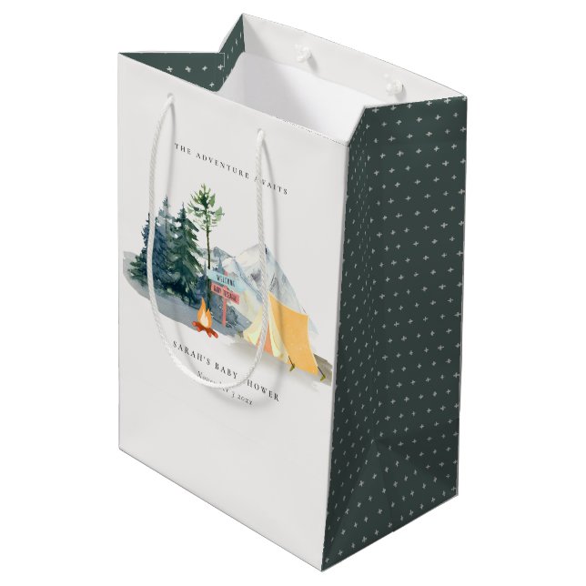 Rustic Pine Woods Camping Mountain Baby Shower Medium Gift Bag (Back Angled)