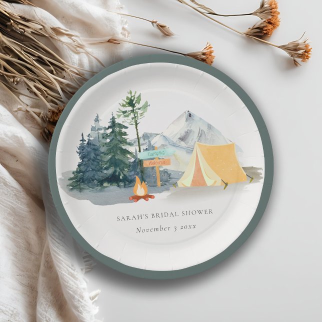 Rustic Pine Woods Camping Mountain Bridal Shower Paper Plate (Creator Uploaded)