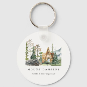 Rustic Pine Woods Watercolor Camping Mountain Camp Keychain