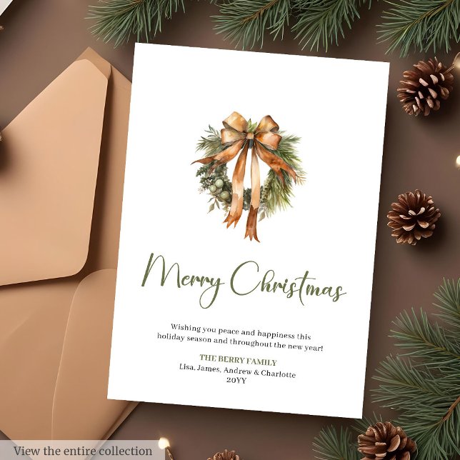 Rustic Pine Wreath Botanical Merry Christmas Card (Rustic Pine Wreath Botanical Merry Christmas Card)