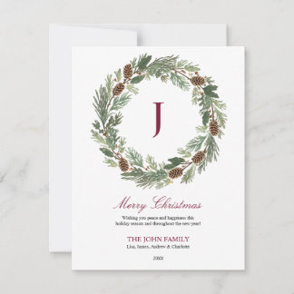 Rustic Pine Wreath Christmas Holiday Card