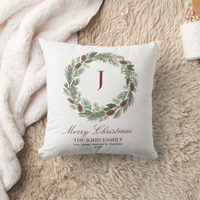 Rustic Pine Wreath Christmas Throw Pillow (Blanket)