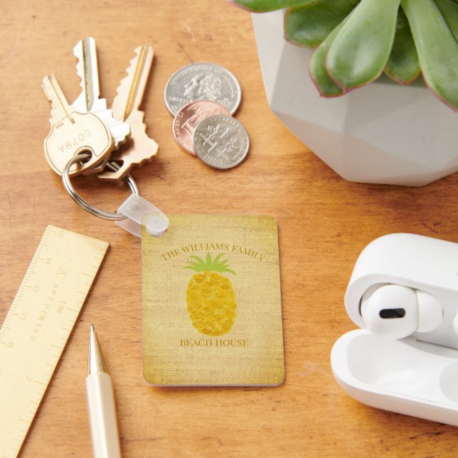 Rustic Pineapple Beach House Keychain (Desk)