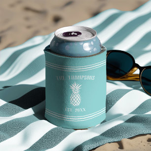 Rustic Pineapple Personalized Family Name Can Cooler