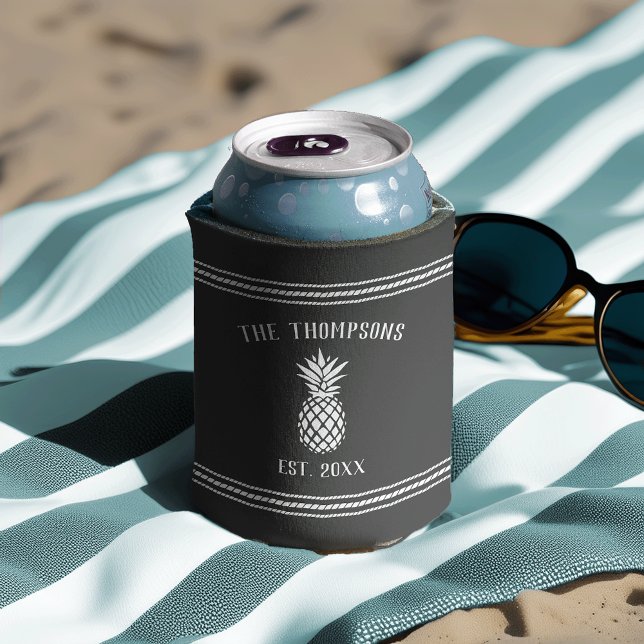 Rustic Pineapple Personalized Family Name Can Cooler (Creator Uploaded)