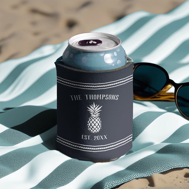 Rustic Pineapple Personalized Family Name Can Cooler (Creator Uploaded)