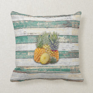 Rustic Pineapples (Teal) Throw Pillow
