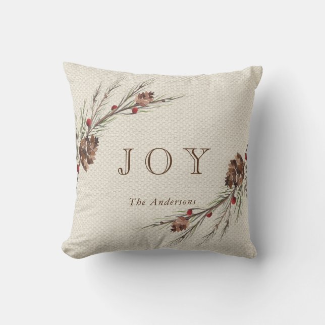Rustic Pinecone Christmas Holiday Throw Pillow (Front)