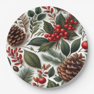 Rustic Pinecone Christmas  Paper Plate