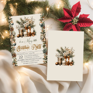 Rustic Pinecone & Gold Christmas Party             Invitation