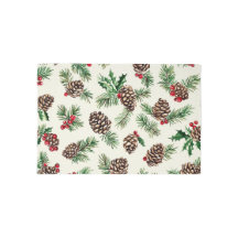Rustic Pinecone & Holly Christmas Doormat