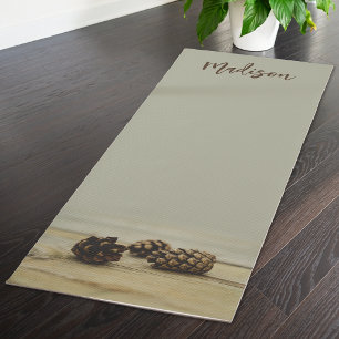 Rustic Pinecone Photo With Muted Sage Green & Name Yoga Mat