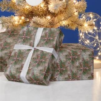 Rustic Pinecone Plaid Bow Christmas Wrapping Paper