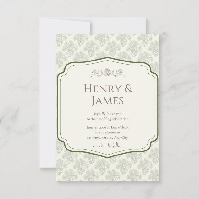 Rustic Pinecone Theme Wedding Invitation (Front)