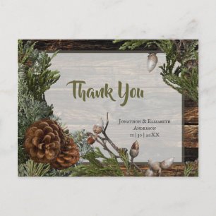 Rustic Pinecone Wedding Thank You Postcard
