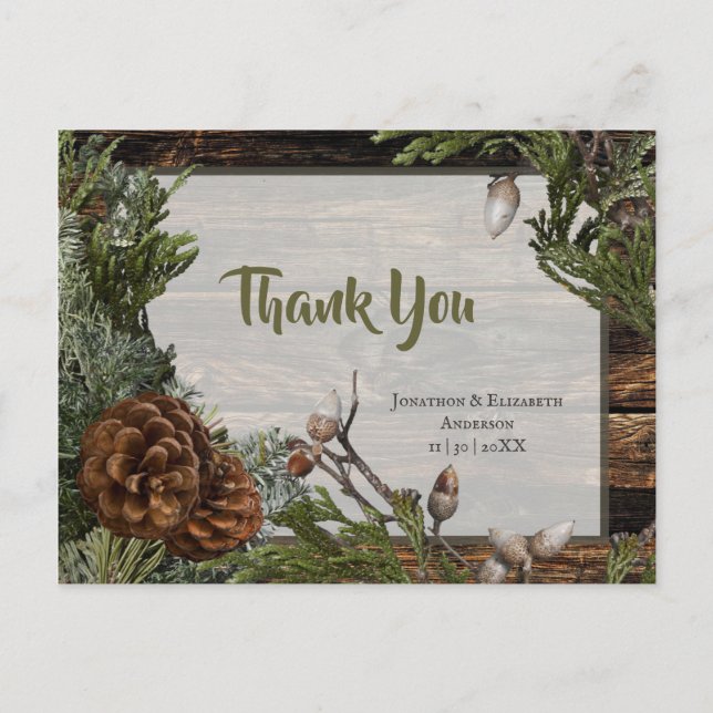 Rustic Pinecone Wedding Thank You Postcard (Front)