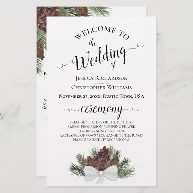 Rustic Pinecones Budget Wedding Program (Front/Back)
