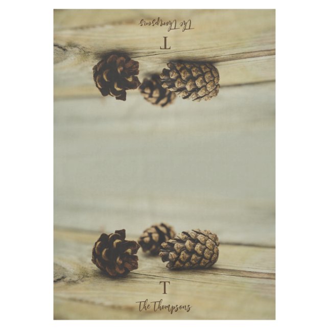 Rustic Pinecones Custom Family Name And Monogram Tablecloth (Front)