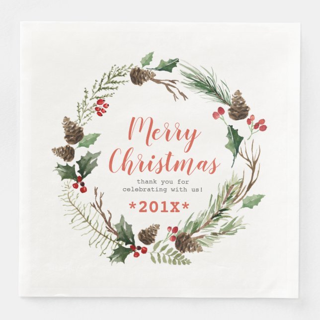 Rustic Pinecones & Green Foliage Christmas Wreath Napkin (Front)