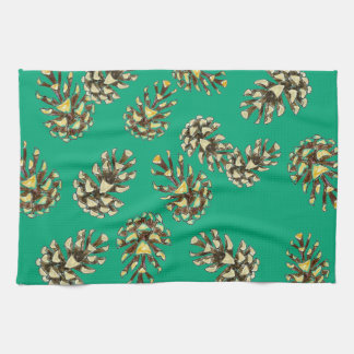 Rustic Pinecones Pattern on Forest Green Kitchen Towel