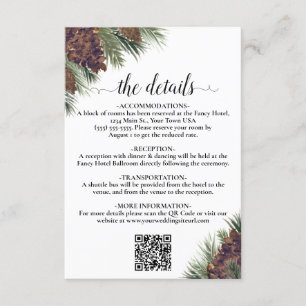 Rustic Pinecones Wedding QR Code Details Enclosure Card