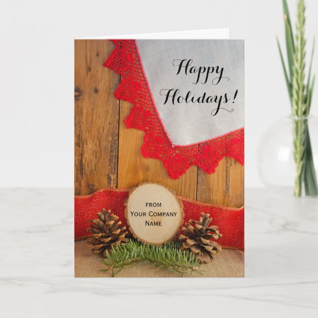 Rustic Pines Barn Wood Business Country Christmas Holiday Card (Front)