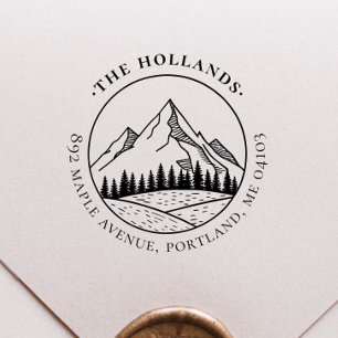 Rustic Pines & Peaks Round Return Address  Self-inking Stamp