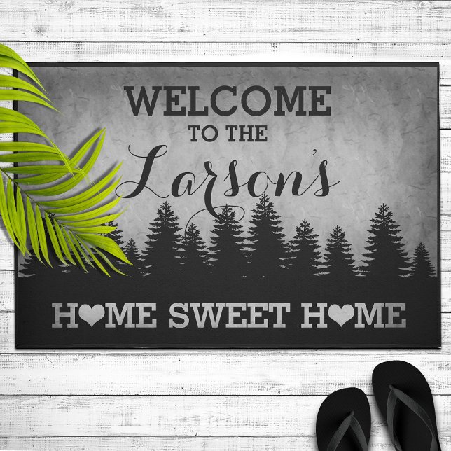 Rustic Pines Personalized (grey) Welcome Doormat (Creator Uploaded)
