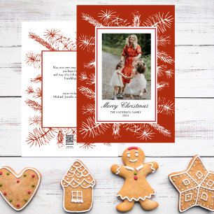 Rustic Pines Red Frame Elegant Photo Christmas Holiday Card