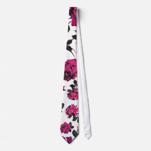 Rustic Pink and Black Stem Rose Pattern Tie