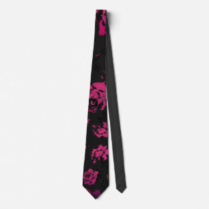 Rustic Pink and Black Stem Roses Pattern Tie