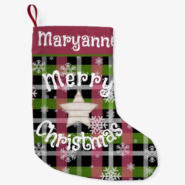 Rustic Pink and Green Plaid Small Christmas Stocking (Front)