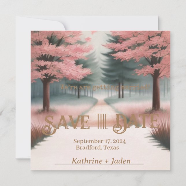 Rustic Pink and Green Save The Date (Front)