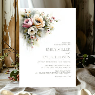Rustic Pink and Orange Floral Wedding Invitation