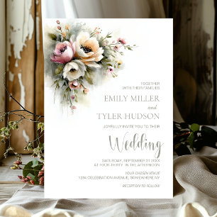Rustic Pink and Orange Floral Wedding Invitation