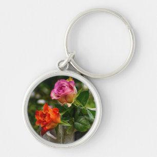 Rustic Pink and Orange Roses Keychain