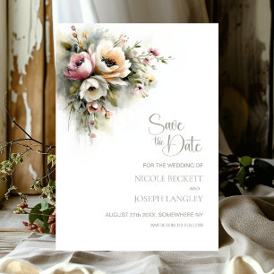 Rustic Pink and OrangeFloral Wedding Save the Date