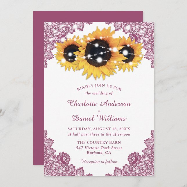 Rustic Pink and Sunflower Wedding Invitation (Front/Back)