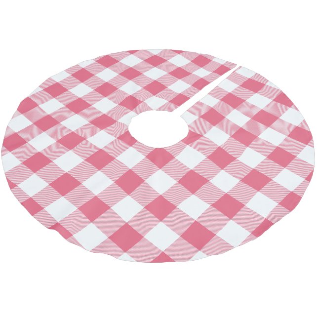 Rustic Pink and White Buffalo Check Plaid Brushed Polyester Tree Skirt (Angled)