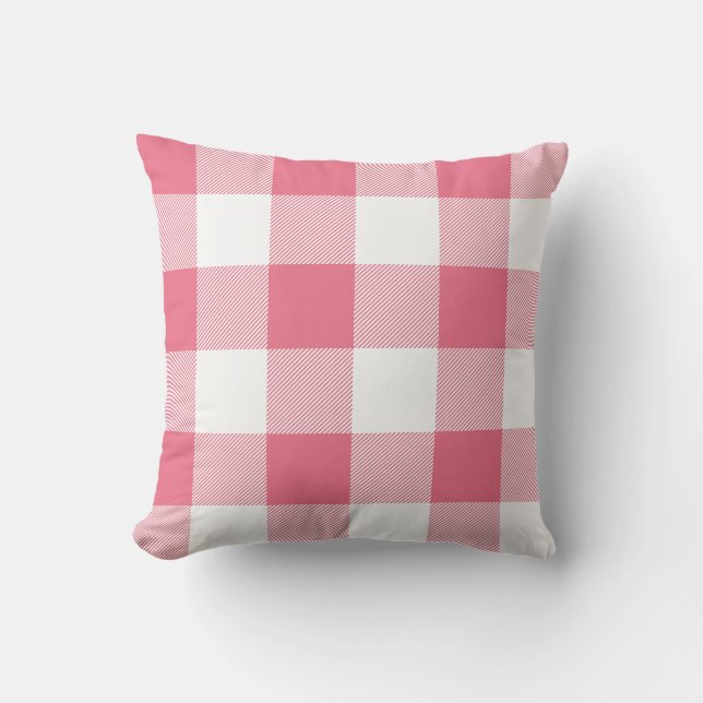 Rustic Pink and White Buffalo Check Plaid Outdoor Pillow (Front)