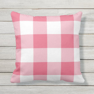 Rustic Pink and White Buffalo Check Plaid Outdoor Pillow