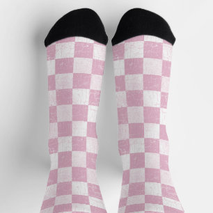 Rustic Pink and White Chequered Socks