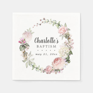 Rustic Pink and White Floral Baptism Napkin