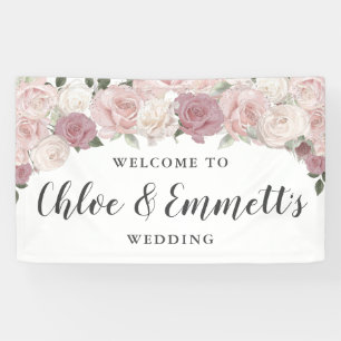 Rustic Pink and White Floral Wedding Banner