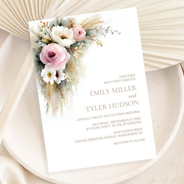 Rustic Pink and White Floral Wedding Invitation (Creator Uploaded)