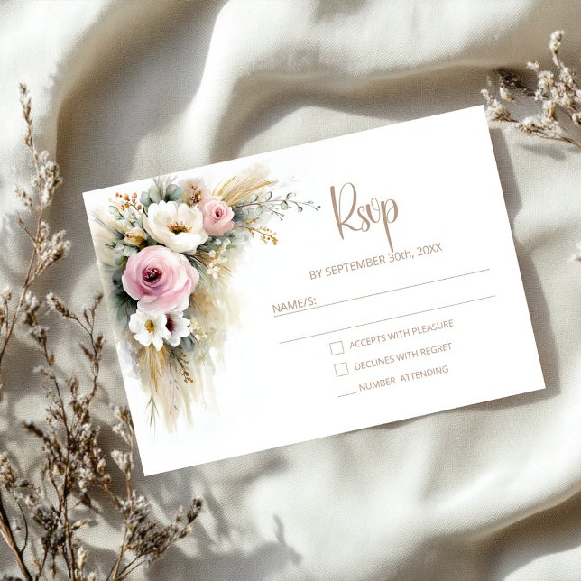 Rustic Pink and White Floral Wedding RSVP (Créateur téléchargé)