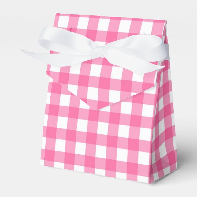 Rustic Pink And White Plaid Gingham Wedding Party Favor Box (Front Side)